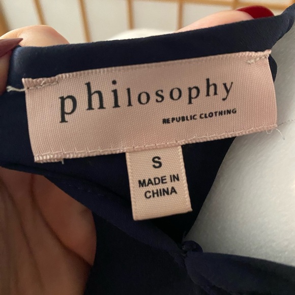 Philosophy Navy Blue Sleeveless Asymmetric Tunic Tank Blouse Top Size Small - Picture 4 of 5